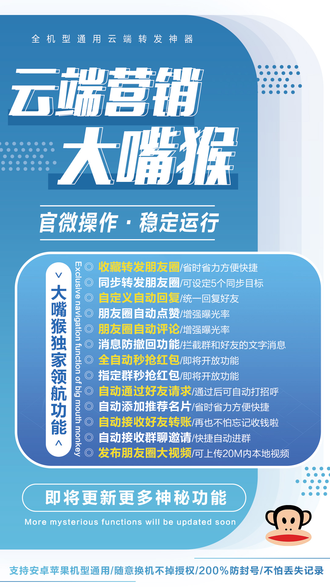 【大嘴猴年卡】收藏转发/同步朋友圈/自动点赞/自动评论等