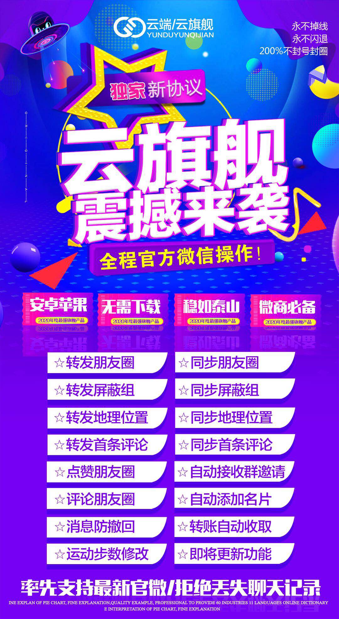 云旗舰/.全网最稳 云端转发不封号 收藏转发朋友圈 独家好友消息防撤回